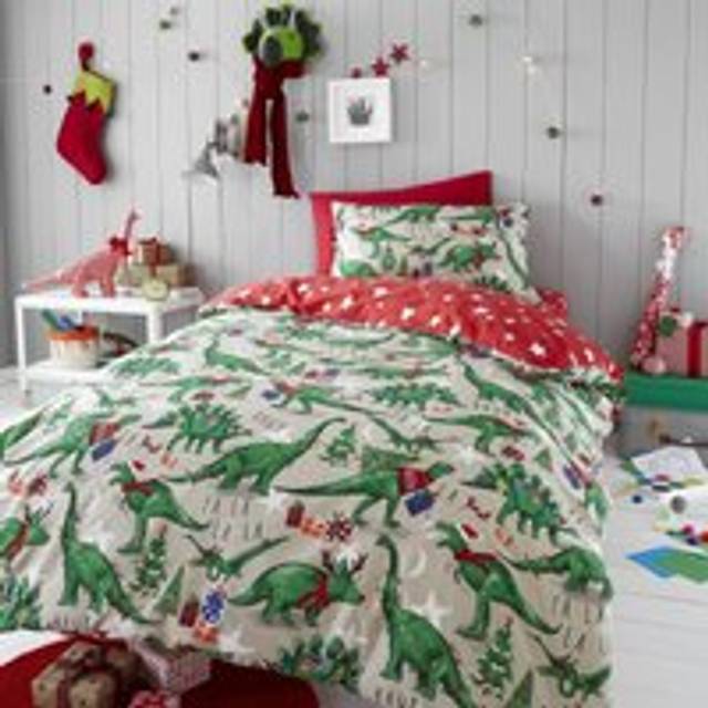 Happy Linen Company Festive Dino Christmas Dinosaur Reversible Duvet Cover Bedding Set - Single, Multi