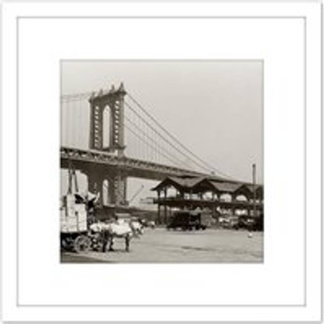 Berenice Abbott South St Manhattan Bridge Photo 8X8 Inch Square Wooden Framed Wall Art Print Picture with Mount - White - One Size