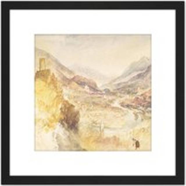 Turner Chatel Argent Val D'Aosta Above Villeneuve Painting 8X8 Inch Square Wooden Framed Wall Art Print Picture with Mount - Black - One Size