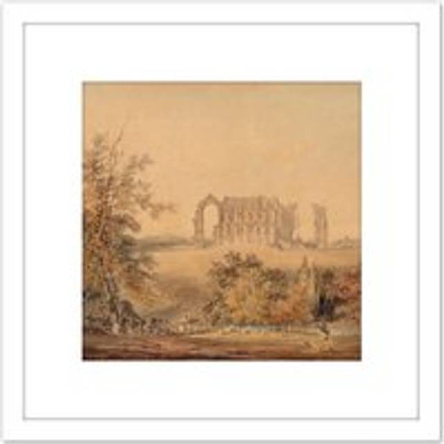 Turner Malmesbury Abbey From The South 1794 Painting 8X8 Inch Square Wooden Framed Wall Art Print Picture with Mount - White - One Size