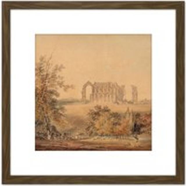 Turner Malmesbury Abbey From The South 1794 Painting 8X8 Inch Square Wooden Framed Wall Art Print Picture with Mount - Brown - One Size