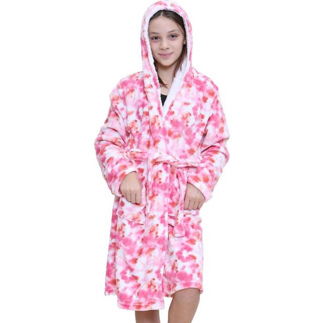 (2-3 Years, Tie Dye Pink) Girls Boys Leopard Print Bathrobe Hooded Swim Beach