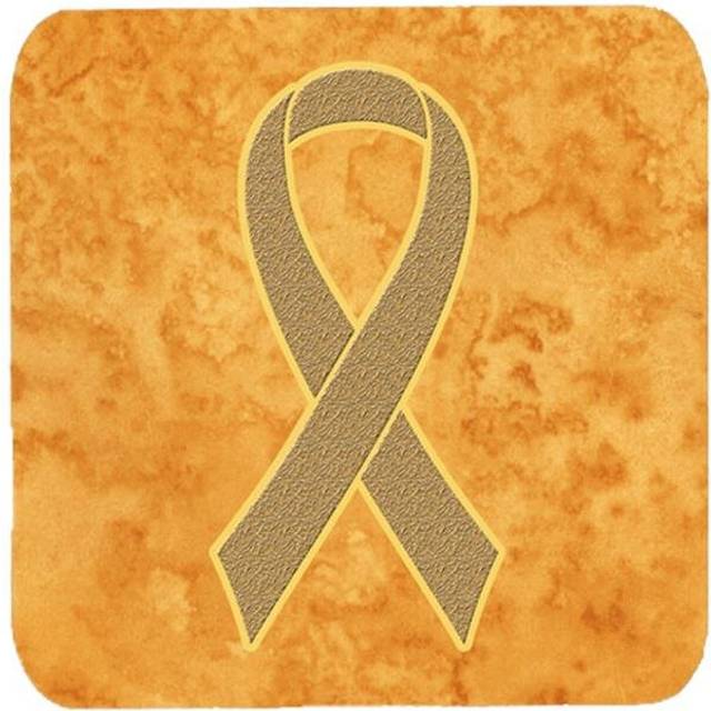 3.5 x 3.5 In. Peach Ribbon for Uterine Cancer Awareness Foam Coasters, Set of 4
