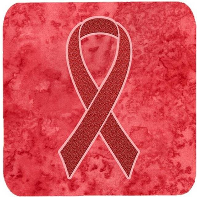 3.5 x 3.5 In. Red Ribbon for Aids Awareness Foam Coasters, Set of 4