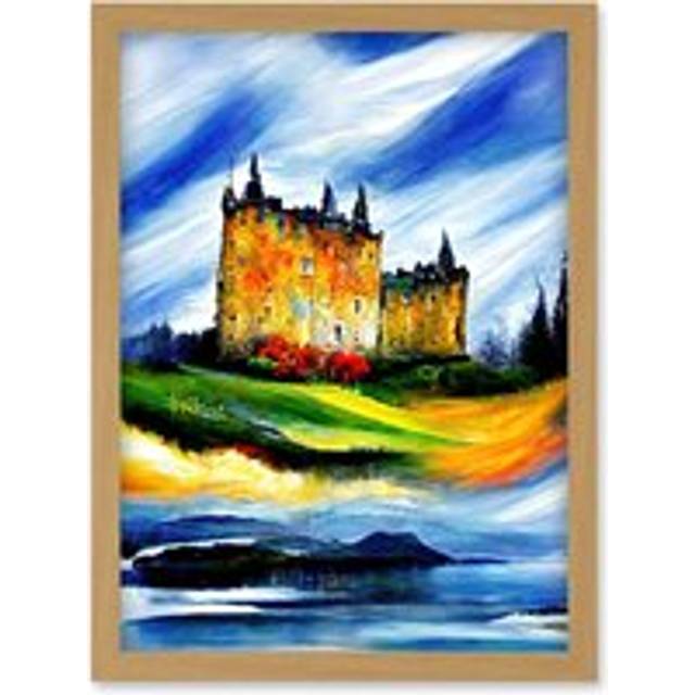 Eilean Donan Castle Oil Painted On May Day Artwork Framed Wall Art Print A4 - Tan - One Size