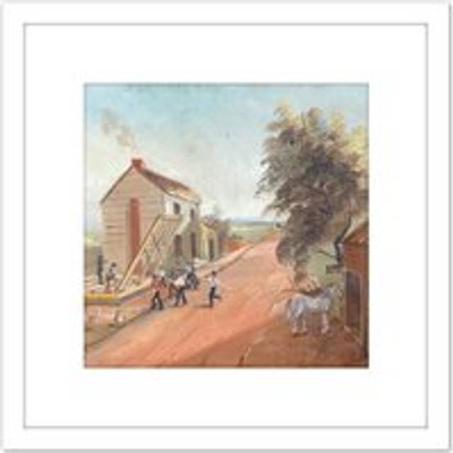 Chappel New York House Raising 1870 Manhattan Painting 8X8 Inch Square Wooden Framed Wall Art Print Picture with Mount - White - One Size