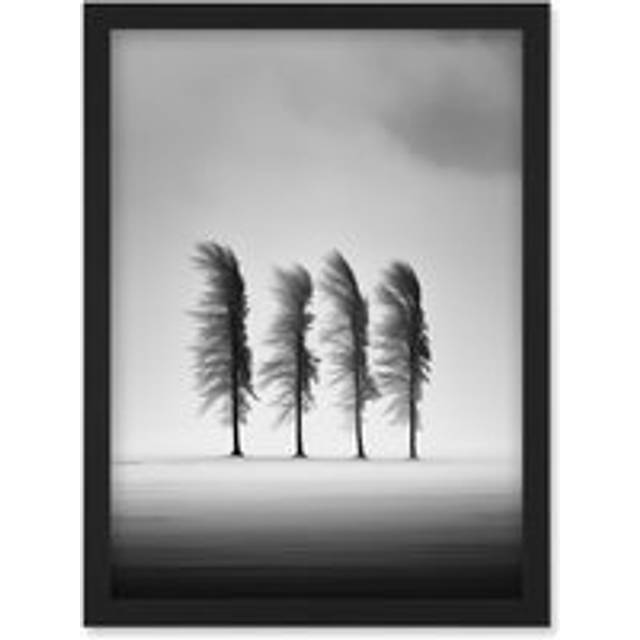 Wall Art Print Still Holding Strong Black and White Winter Landscape Photograph Wind Blowing on a Row of Cypress Hills Artwork Framed A4 - A4