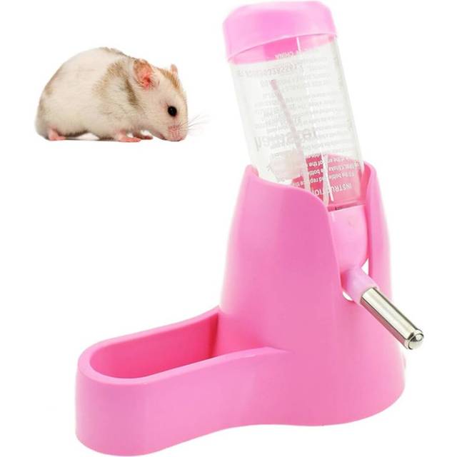 3 In 1 Hamster Hanging Water Bottle Pet Auto Dispenser With Base For Dwarf Hamster Mouse Rat Hedgehog-Pink 80Ml
