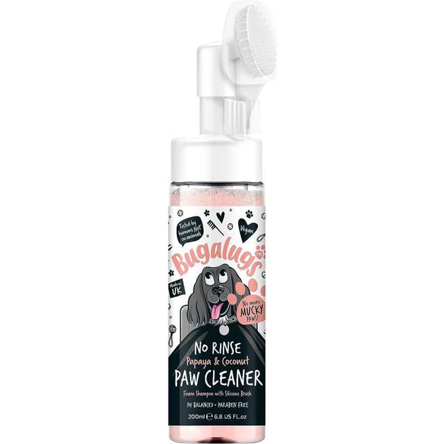Bugalugs Dog Paw Cleaner No Rinse Foam Cat & Dog shampoo with Silicone Brush Head, waterless grooming products.  (Papaya & Coconut)