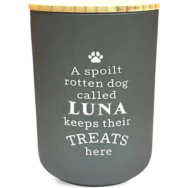 Dog Treat Jar Spoilt Puppy Pet Homeware Funny Green Wooden Lid Luna