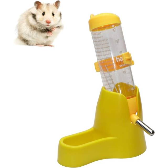 3 In 1 Hamster Hanging Water Bottle Pet Auto Dispenser With Base For Dwarf Hamster Mouse Rat Hedgehog-Yellow 125Ml