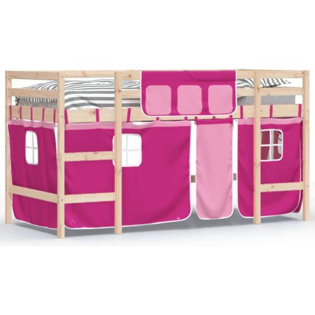 vidaXL Kids' Loft Bed with Curtains without Mattress Pink 80x200cm