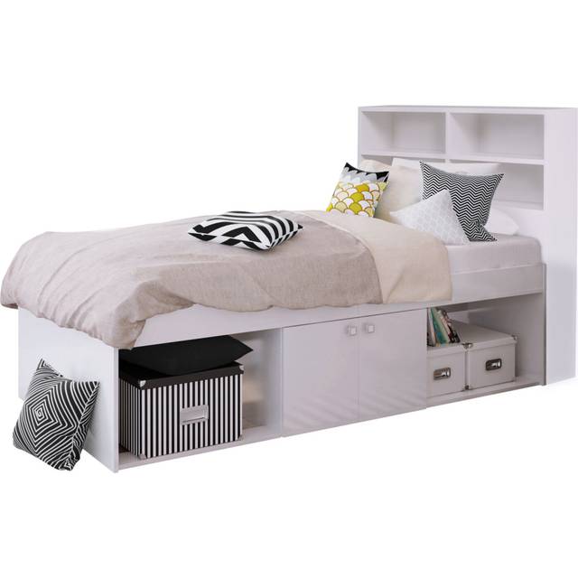 Kudl Low Single 3Ft Cabin Bed With Bookcase Headboard, White