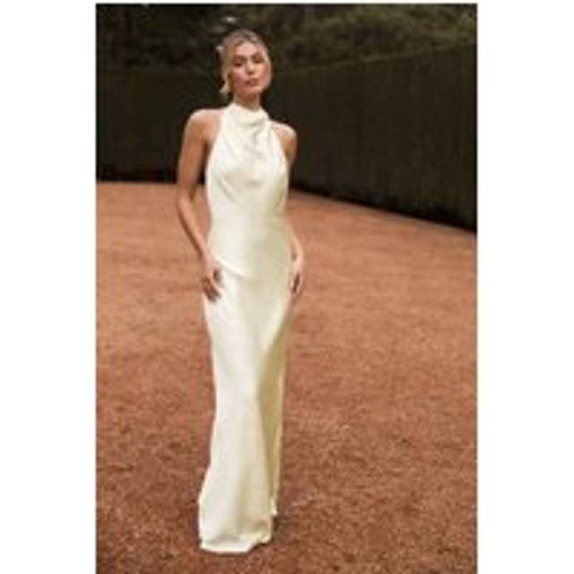 Esther Iridescent Satin Cowl Maxi Dress - Lemon Sorbet - XXS