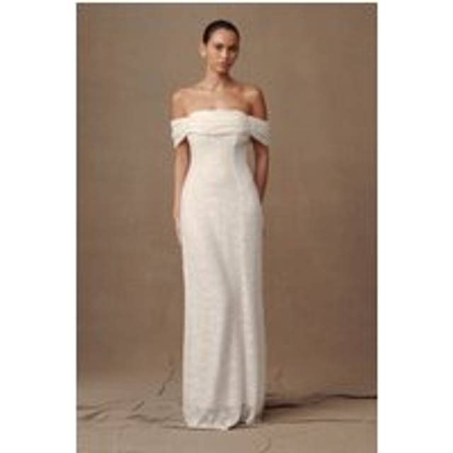 Priyanka Daisy Beaded Off Shoulder Wedding Gown - White - L