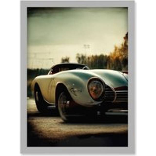 Classic Sports Car Cinematic Beauty Shot Nostalgic Print Artwork Framed Wall Art Print A4 - Grey - One Size