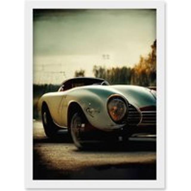 Classic Sports Car Cinematic Beauty Shot Nostalgic Print Artwork Framed Wall Art Print A4 - White - One Size