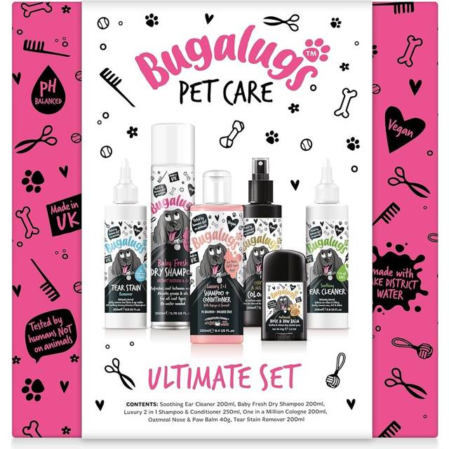 Bugalugs Gift Set For Dogs - Dog Shampoo, Detangle Spray, Cologne, Ear Cleaner, Eye Wash, Paw & Nose Balm and Dry Shampoo, Birthday Present, Gifts