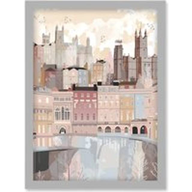 Bath Georgian Architecture Pastel Colour Cityscape Artwork Framed Wall Art Print A4 - Grey - One Size