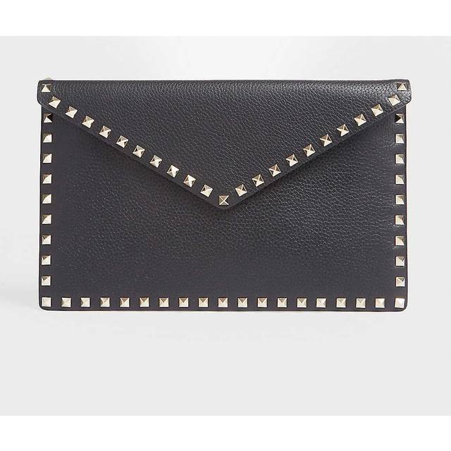 Rockstud studded leather envelope clutch - BLACK