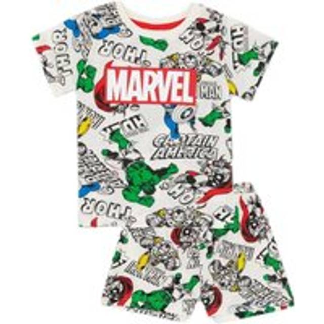 (7-8 Years, White/Multicoloured) Marvel Boys Superhero Short Pyjama Set