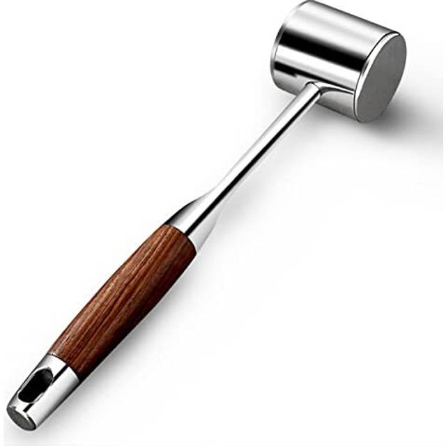 Professional Meat Tenderizer Hammer Stainless Steel, Heavy Duty Double Sided Meat Tenderiser Mallet with Anti-Slip Wooden Handle, Metal Meat Tenderise