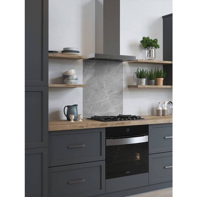 House Beautiful Pietra Grey Glass Kitchen Splashback 900mm X 750mm, Grey