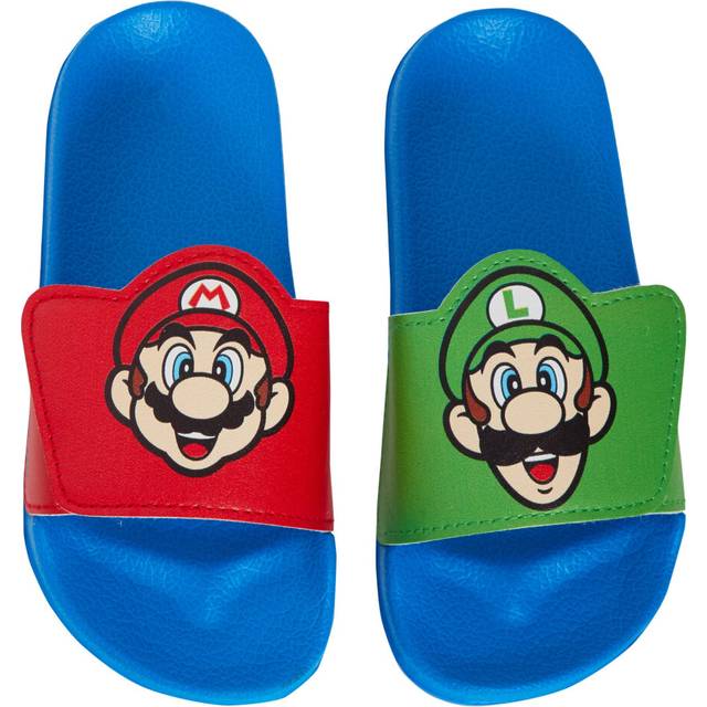 (UK 8 Child) Super Mario Bros Sliders Kids Luigi Summer Sandals Slip On Pool Shoes Flip Flops