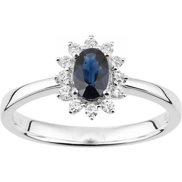 Diamant L'Eternel Womens 18ct White Gold Sapphire and Diamond Oval Gemstone Ring - Size K