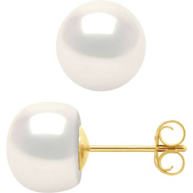 Diadema Womens - Earrings Yellow Gold and Real Freshwater Pearls - White - One Size