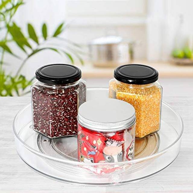 Lazy Susan Condiments Organizer, 11 inch Rotating Spice Rack Storage Turntable for Cabinte,Fridge, Pantry,Countertop,Bathroom, Round, Clear