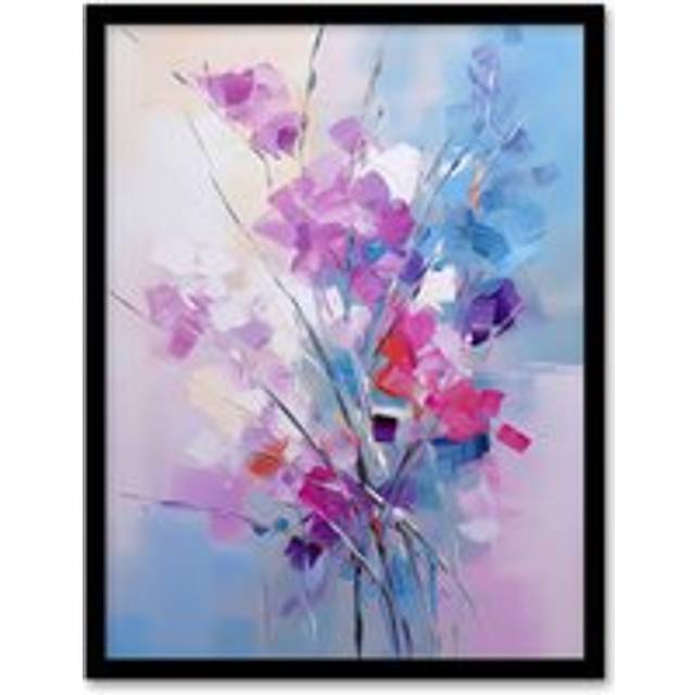 Wall Art Print Abstract Wildflower Bouquet Painting Purple Blue Pink Floral Framed Art - W12 inch x H16 inch