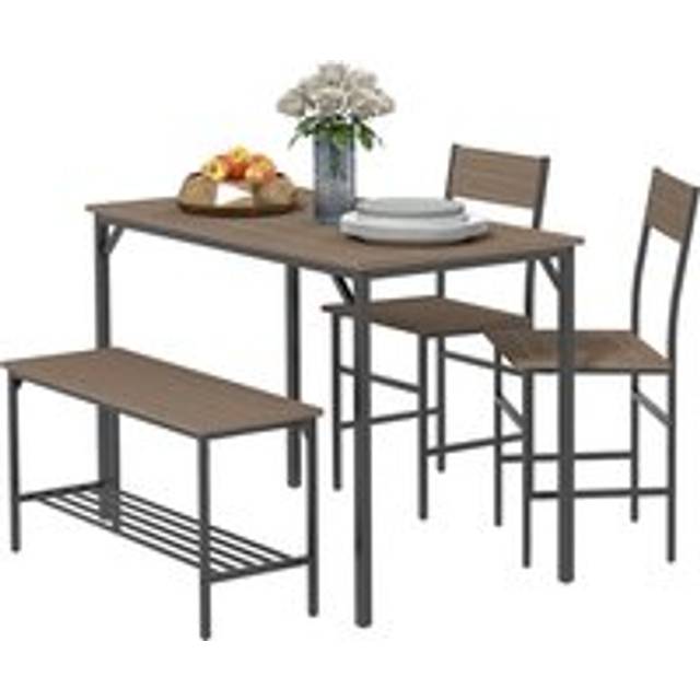 HOMCOM Dining Room Sets with 2 Chairs and a Bench, Dining Table and Chairs Set with Steel Frame and Storage Layer, Grey Aosom UK