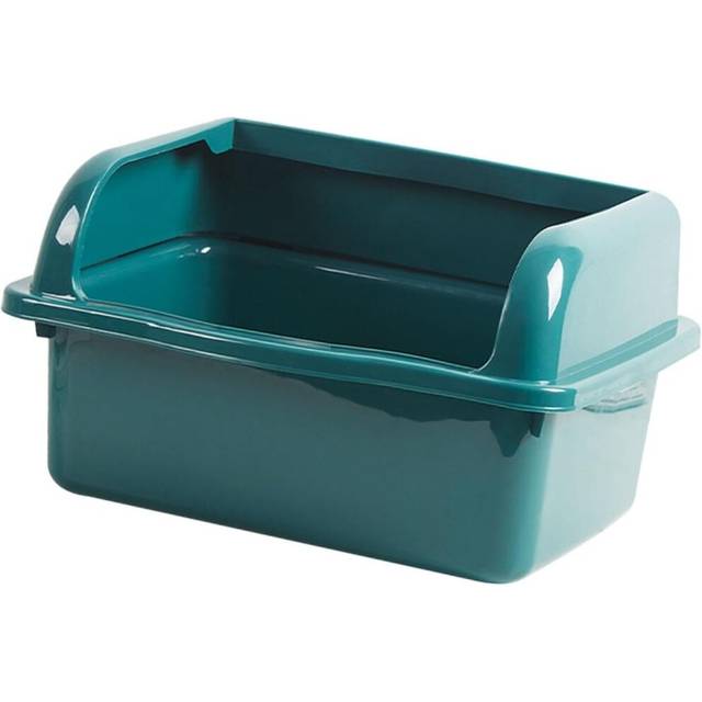 Open Top Pet Litter Tray U Shape Lowered Front with High Sides Easy to Clean Kitten Potty Toilet Large Space Cats Litter Basin, Small Green