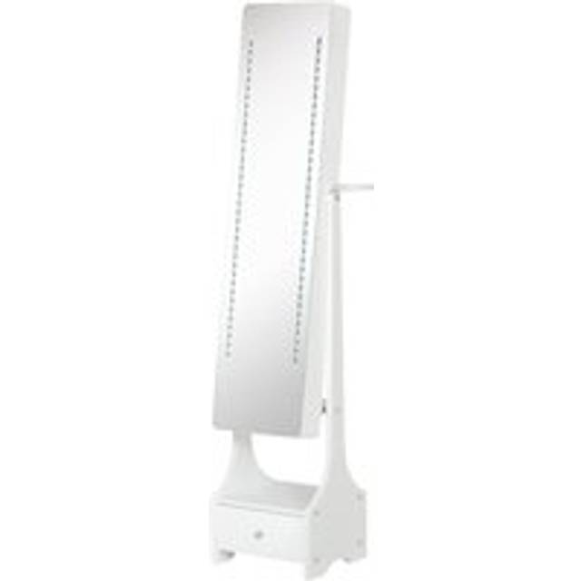 HOMCOM Jewellery Cabinet with Mirror, Freestanding Armoire LED Lights, Hooks, Drawer, Hairdryer Holder, Vanity Adjustable, White Aosom UK