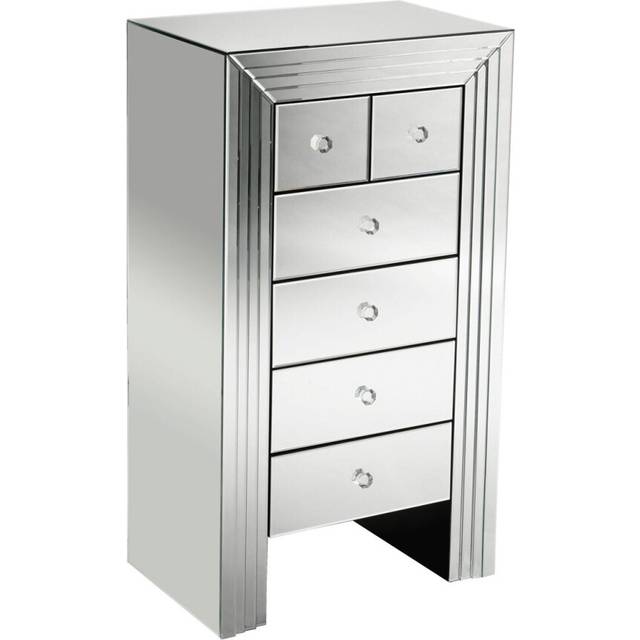 6 Drawers Mirrored Chest, Modern chest of drawers, Spacious Storage Chest For Living Room, Delivered Fully Assembled - Silver - One Size