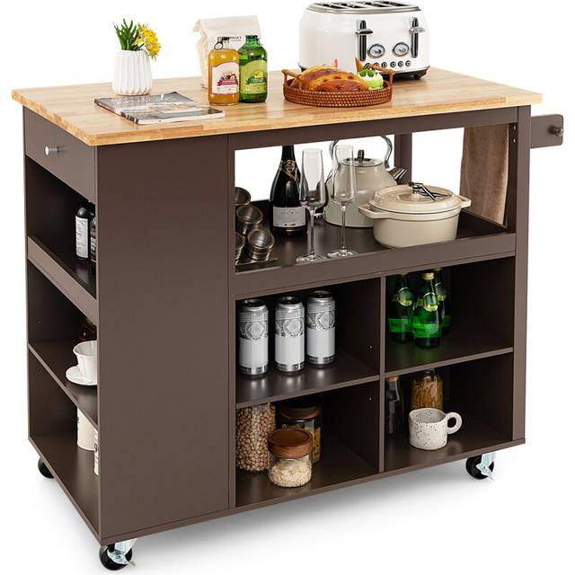 Versatile Kitchen Trolley Island Serving Cart w/ 4 Adjustable Shelves