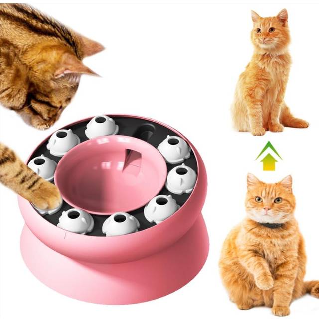 Rotating Puppy Food Dispenser Slow Down Pets Eating Prevent Cats from Having Acne Chin, Healthy Eating Diet Pet Slow Feeding Bowls (Pink)
