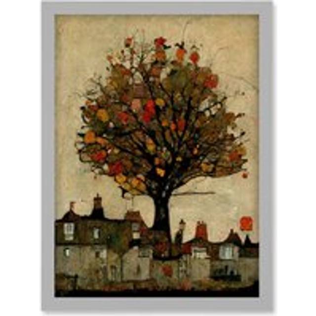Giant Untidy Quirky Street Tree Artwork Framed Wall Art Print A4 - Grey - One Size