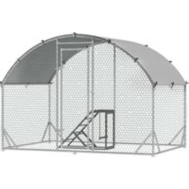 Pawhut Walk In Chicken Run, Galvanised Chicken Coop W/ Chicken Activity Shelf, Outdoor Hen Poultry House Cage Rabbit Hutch W/ Uv-resistant