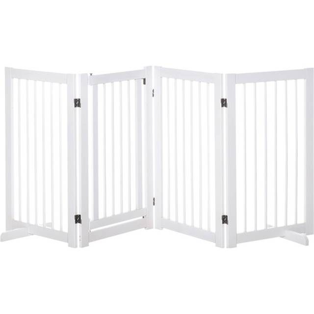 PawHut Wooden Freestanding Pet Gate with 4 Panels - White
