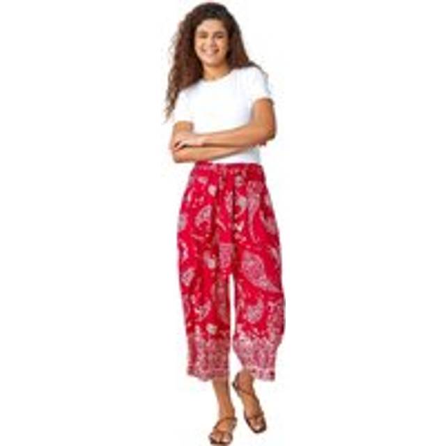 Paisley Print Wide Leg Cropped Trousers - Red - Size 16 - Roman