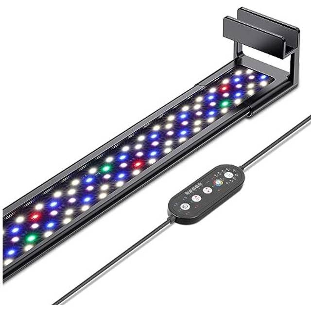 Clip On Aquarium Light, Full Spectrum LED Aquarium Light, 24W 24/7 Lighting Fish Tank Light with 10 Colors, Adjustable Timer,3 Modes for 60-72cm