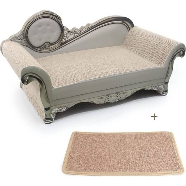 SONGWAY Cat Scratching Board Toy - Sofa Shaped Cat Scratcher Lounge Bed with Mat, Corrugated Paper Cardboard Scratcher, White