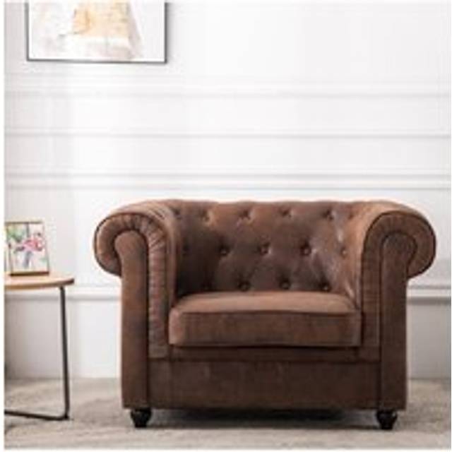 Mid-Century Leather Accent Wingback Chesterfield Armchair - Brown - One Size
