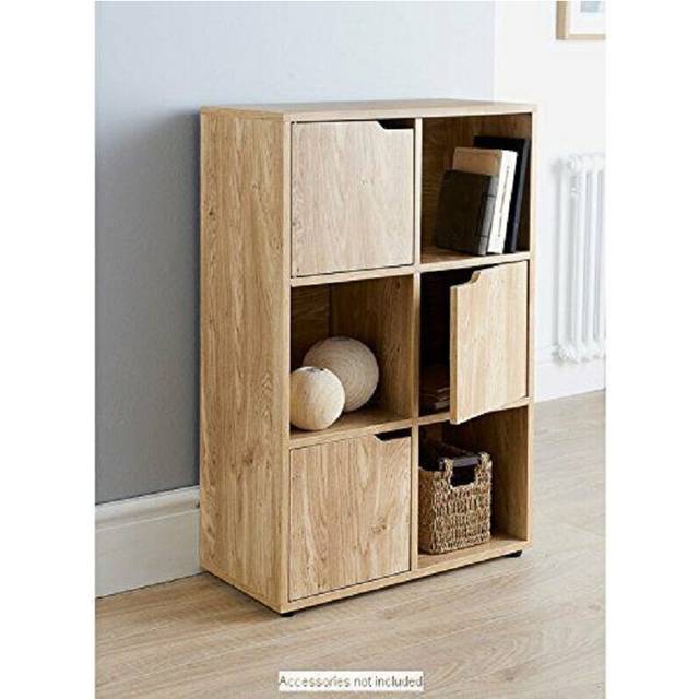 6 Cube 3 Door Bookcase Oak Bookcases, Shelving & Storage-G0088