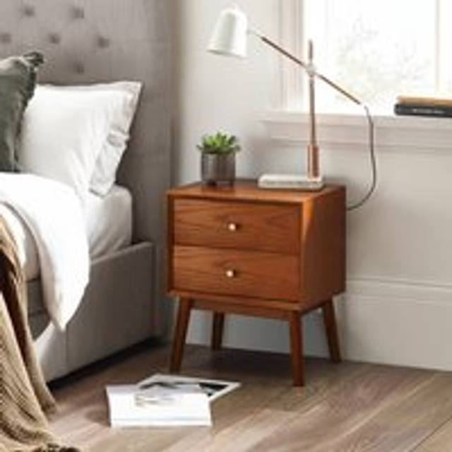 Julian Bowen Lowry 2 Drawer Cherry Ash Wood Bedside Table - Grey - 2 Drawers