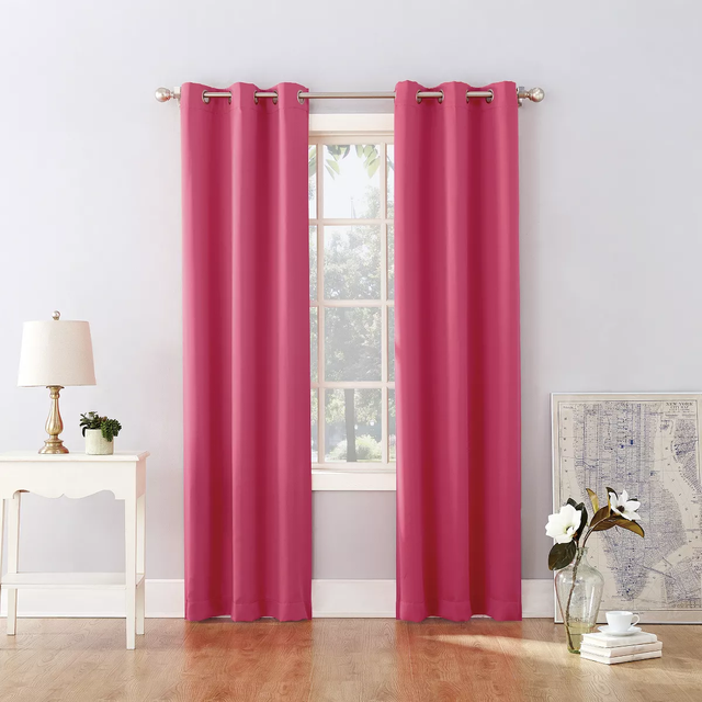 "Sun Zero Riley Kids Bedroom Blackout Grommet Curtain Panel  40"""""""" x 95""""""""  Hot Pink"