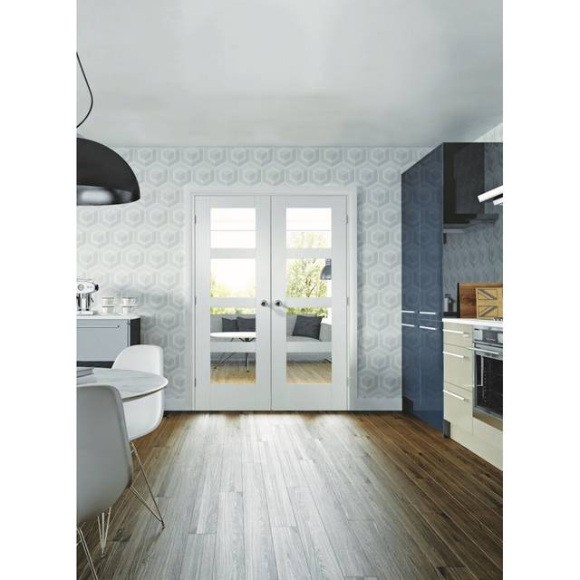 XL Joinery Shaker 4 Light Internal White Primed Door with Clear Glass (Thickness: 35mm, Size: 1981 x 686mm)