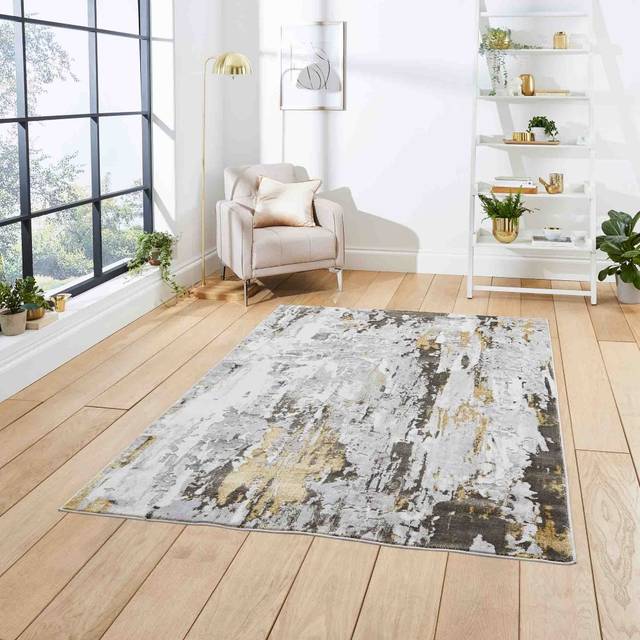 Think Rugs Apollo Grey/Gold Rectangle 160 x 220cm Polypropylene Modern Abstract GR580, Grey